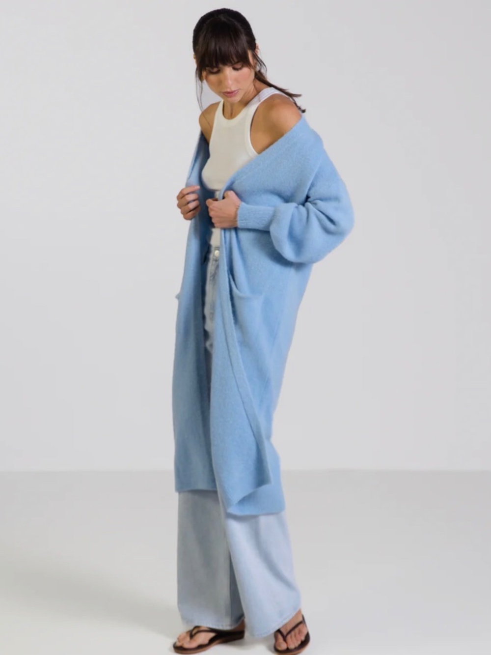 Jaki London Yasmin Alpaca Blend Long Cardigan Sweater Light Blue S/M - Picture 4 of 8